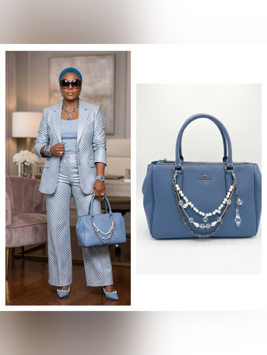 Coach Handbags - Coach Surry Blue Leather Double Top Zip Satchel 💙 (LIKE NEW)